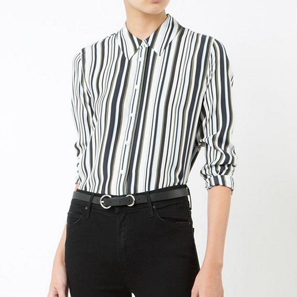 NWT Equipment Striped Silk Shirt, Large, Work to Weekend Chic, Polished Look